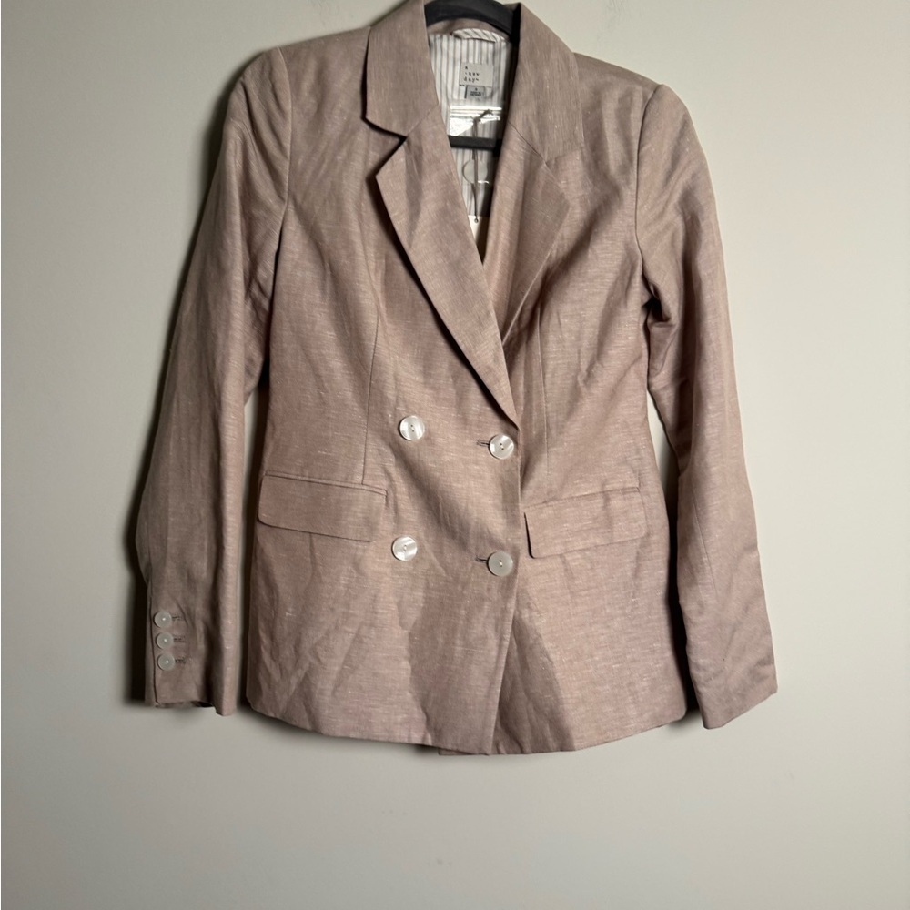 A New Day Tan Linen Double-Breasted Blazer NWT